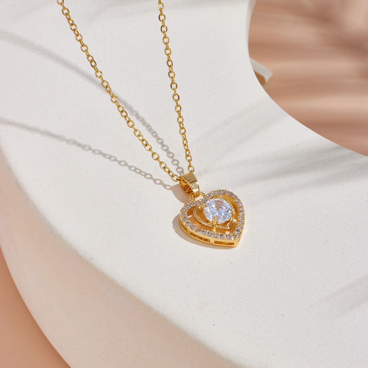 Love zircon gold-plated titanium steel necklace