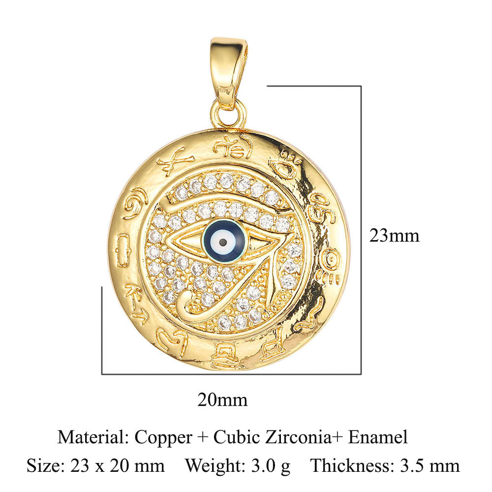 Copper zircon pendant evil eye blue eyes