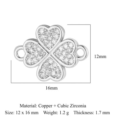 Copper inlaid zircon DIY four-leaf clover pendant.