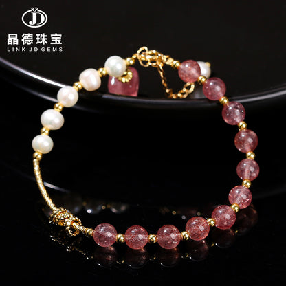 Natural Strawberry Crystal Baroque Pearl Bracelet