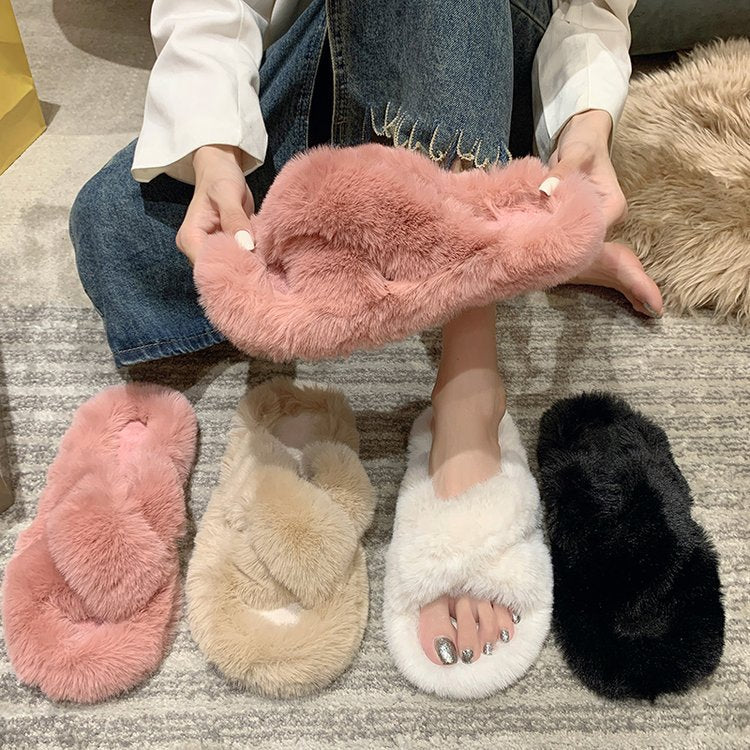 Warm one-word cotton slippers