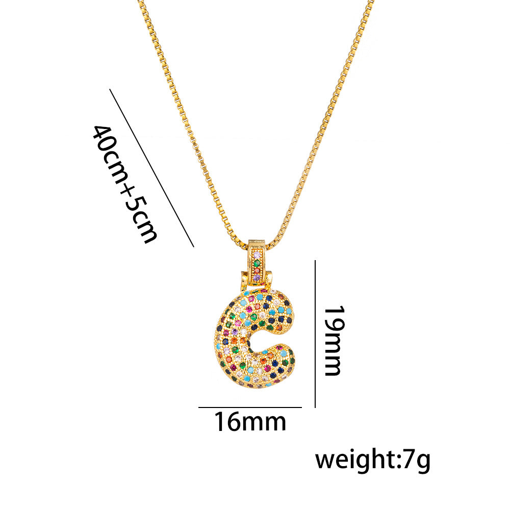 Colorful Zircon Letter Pendant Necklace for Amazon