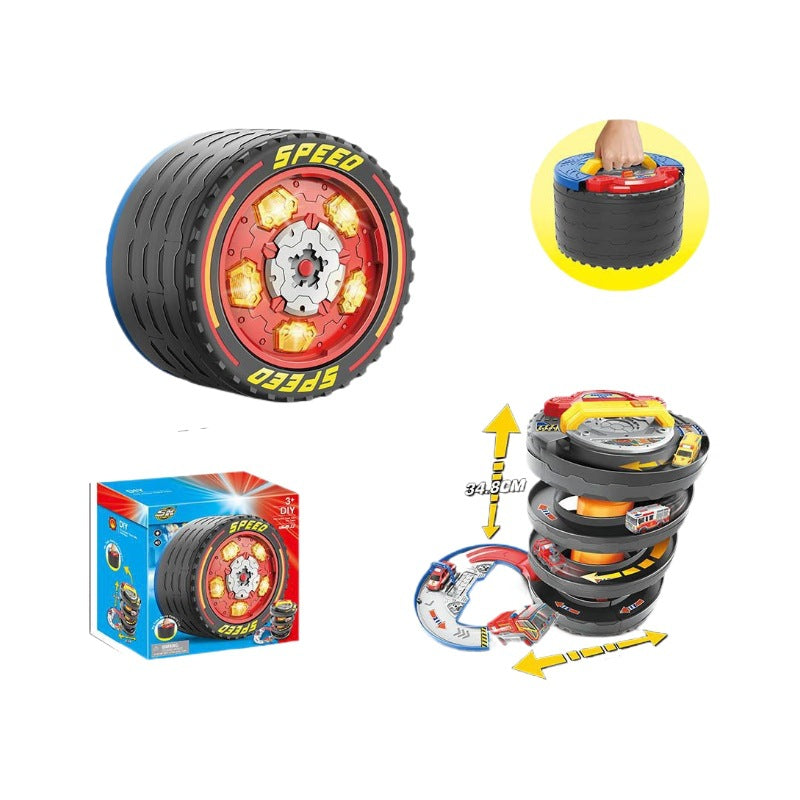 Children's Portable Transforming Tire Track Storage Parking Lot DIY Assembly Spinning Track Toy