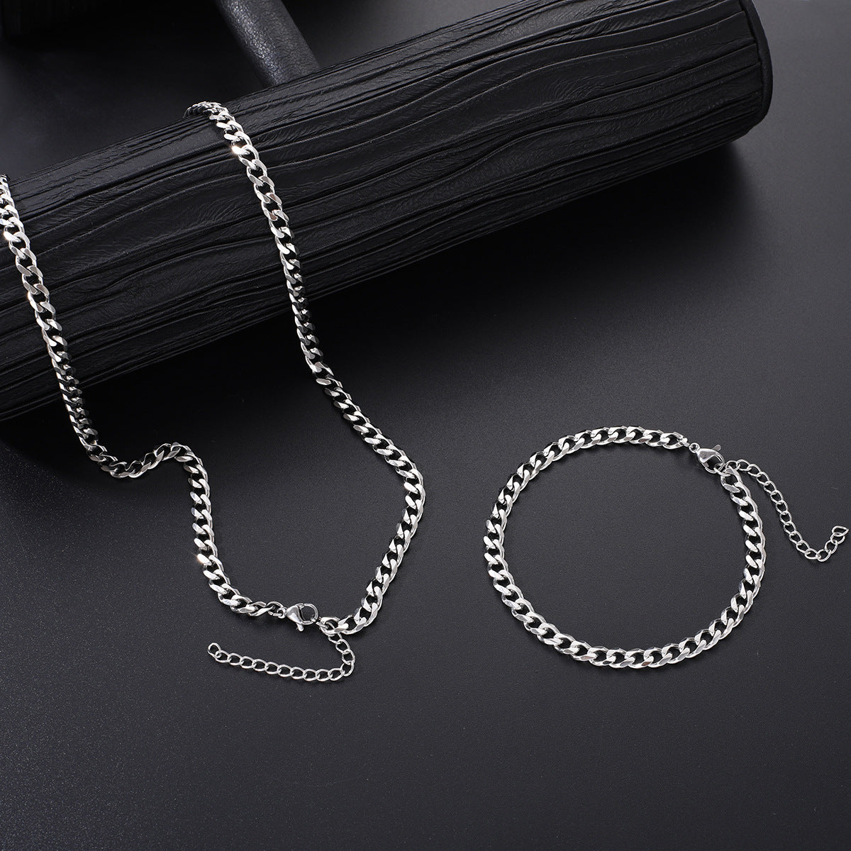 Hip Hop Stainless Steel Bracelet Necklace 2-Piece Set