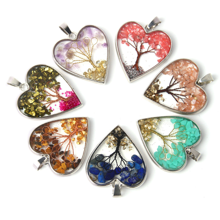 Love shape tree of life gravel resin handmade pendant