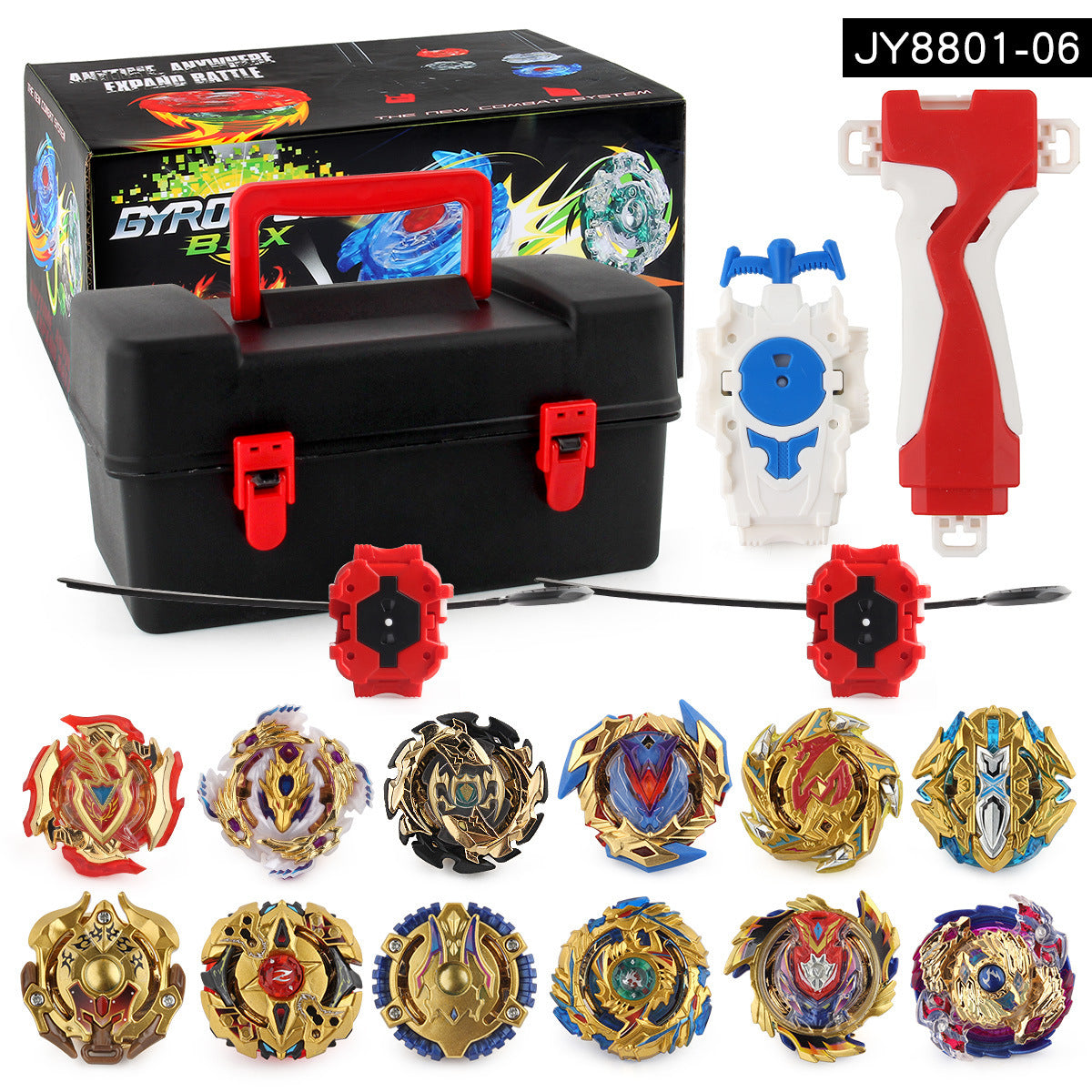 12-Piece Burst Spinning Top Attack Set with Dual Launchers, Battle Tops Toolbox Gift