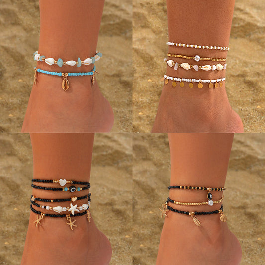 3-piece water drop coin acrylic anklet