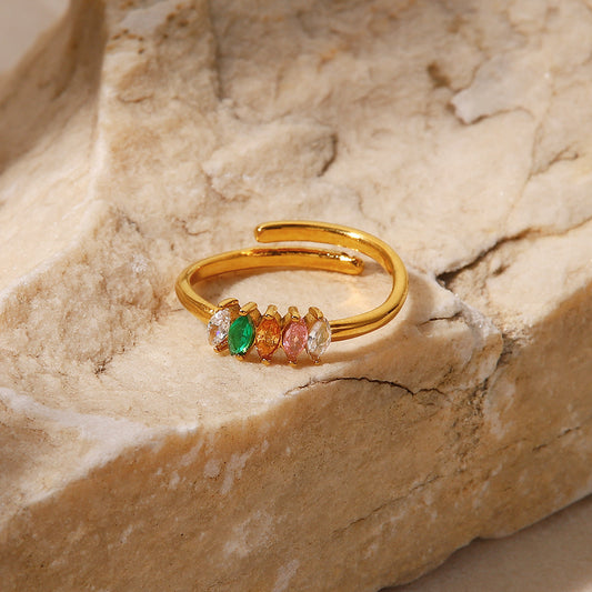 Mixed color oval zircon ring