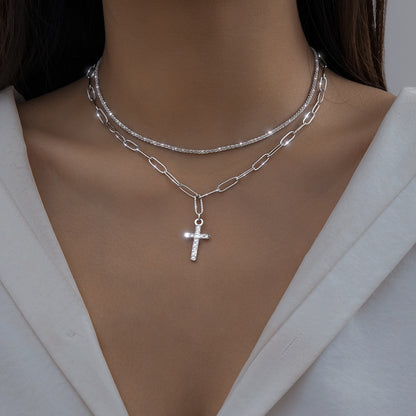 Diamond Cross Double Necklace