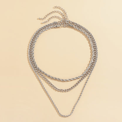 Punk three-layer chain necklace