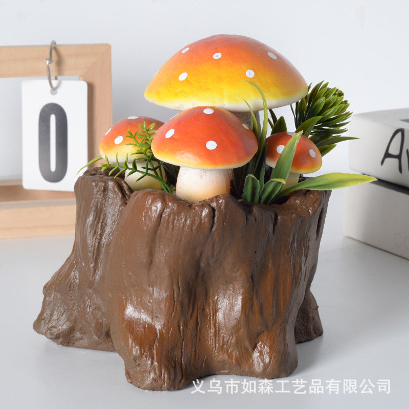 Simulation large tree stump mushroom bonsai