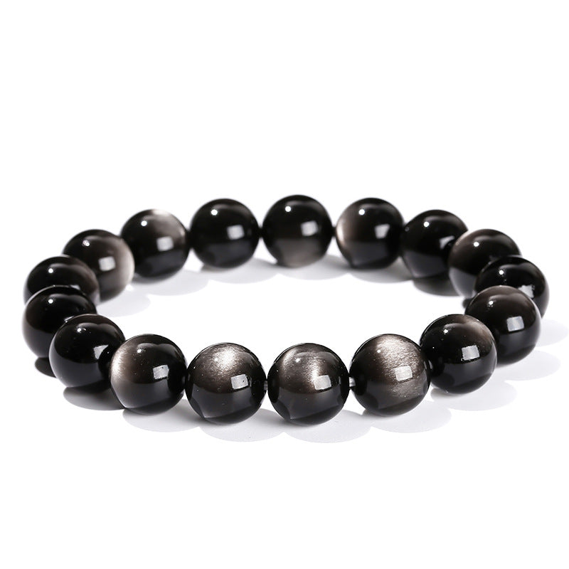 Pulsera de obsidiana plateada con ojos naturales 8A 