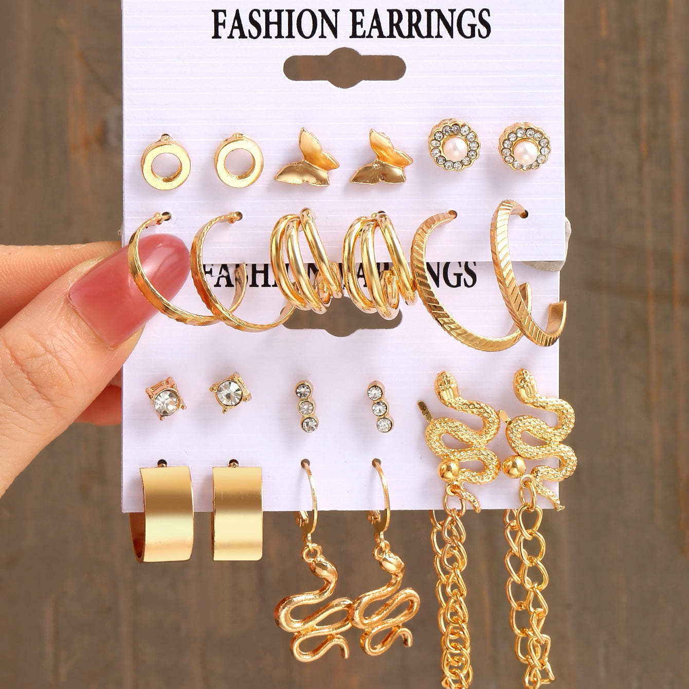 Snake chain earrings set of 12