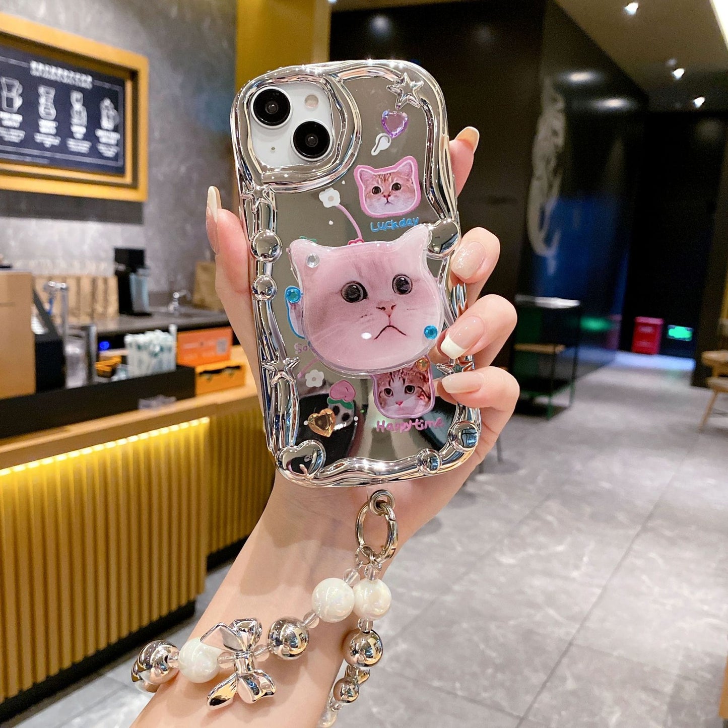 Apple 15 Pro 3D Wave Electroplated Cat iPhone XR Mirror Glitter