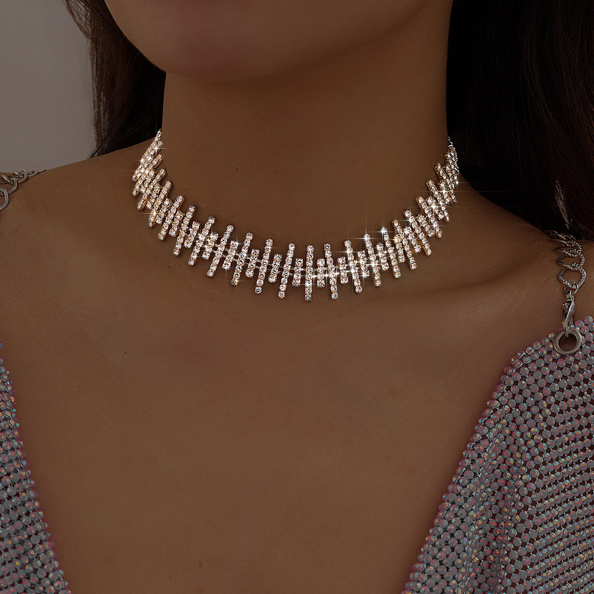 Short full diamond choker necklace