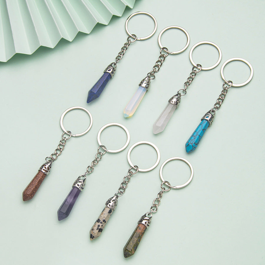 Natural crystal hexagonal column keychain bag pendant