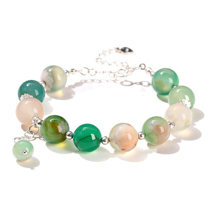 Natural green cherry blossom agate bracelet copper beads