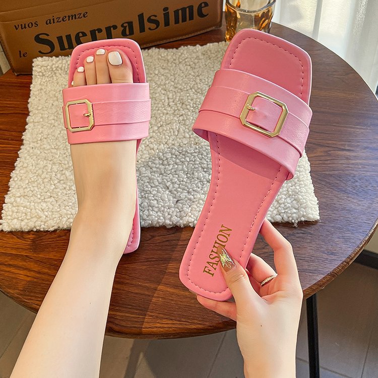 Candy-colored square slippers