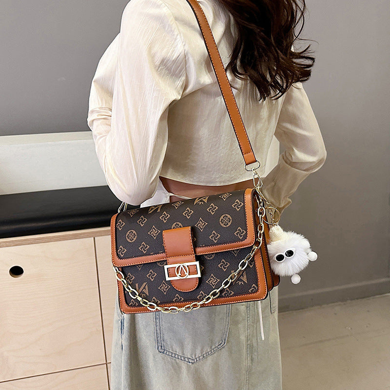 Small square bag retro printing contrasting color bag wholesale