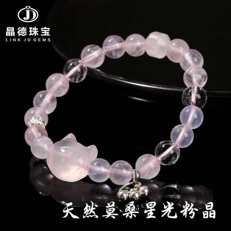 Natural mozzarella star powder crystal faceless cat bracelet.