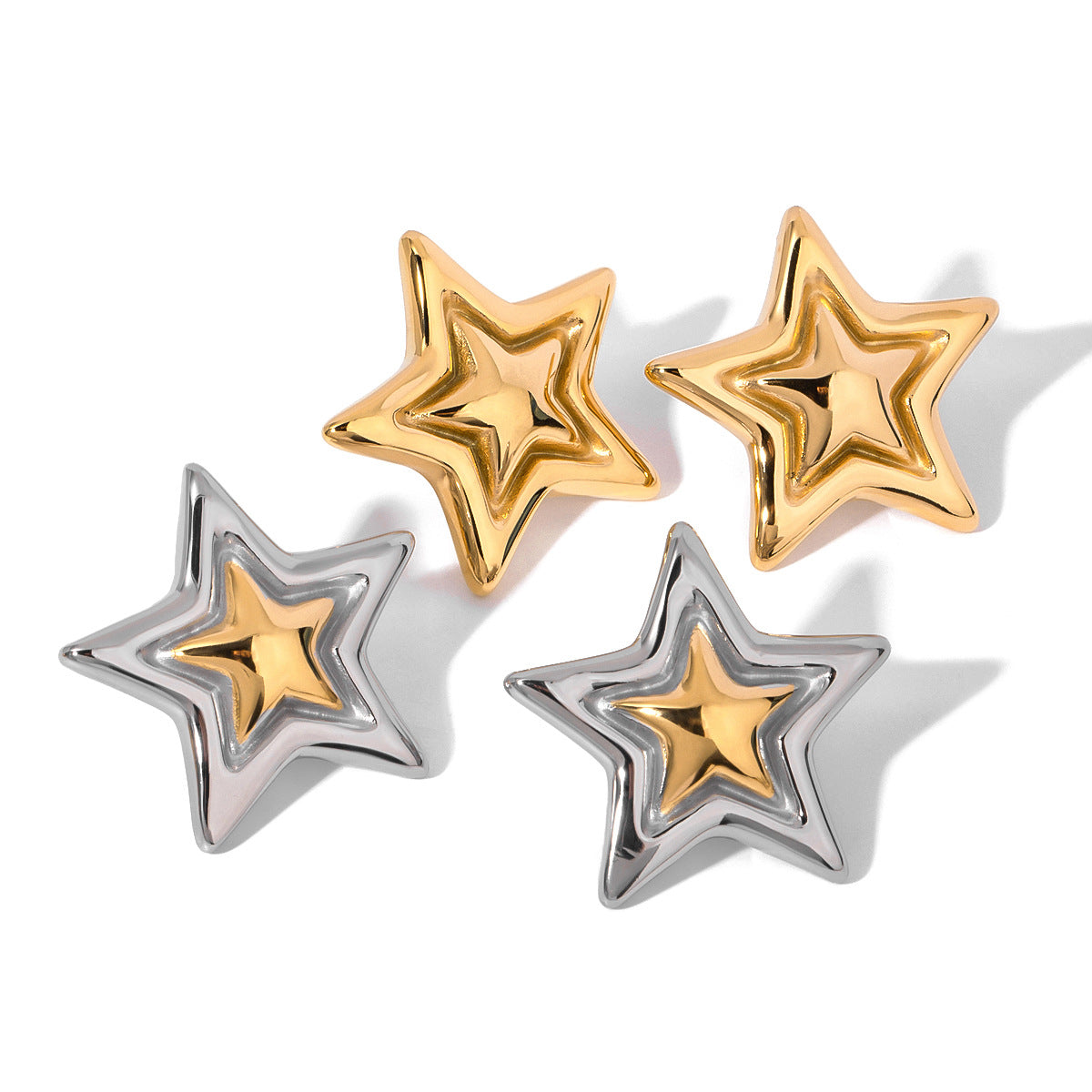 Concave and convex metal star earrings