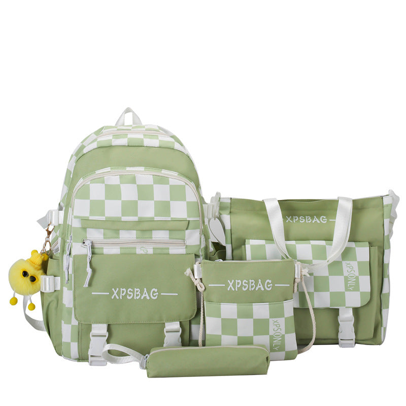 Student Backpack Checkerboard Backpack 4-piece Set