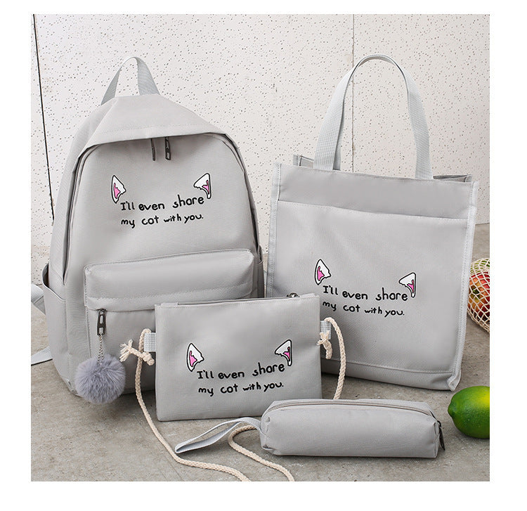 Four-piece canvas cat ear backpack