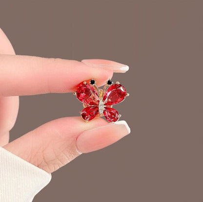 Crystal Red Butterfly Brooch