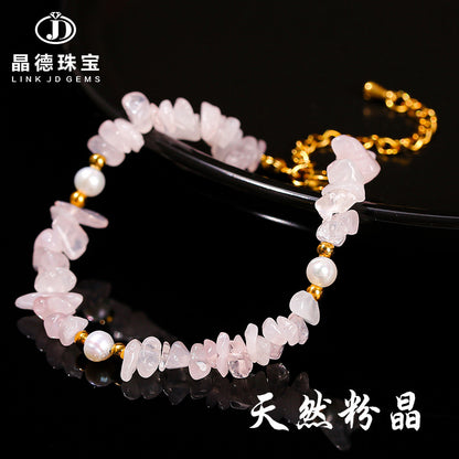 Natural powder crystal gravel pearl stainless steel bracelet