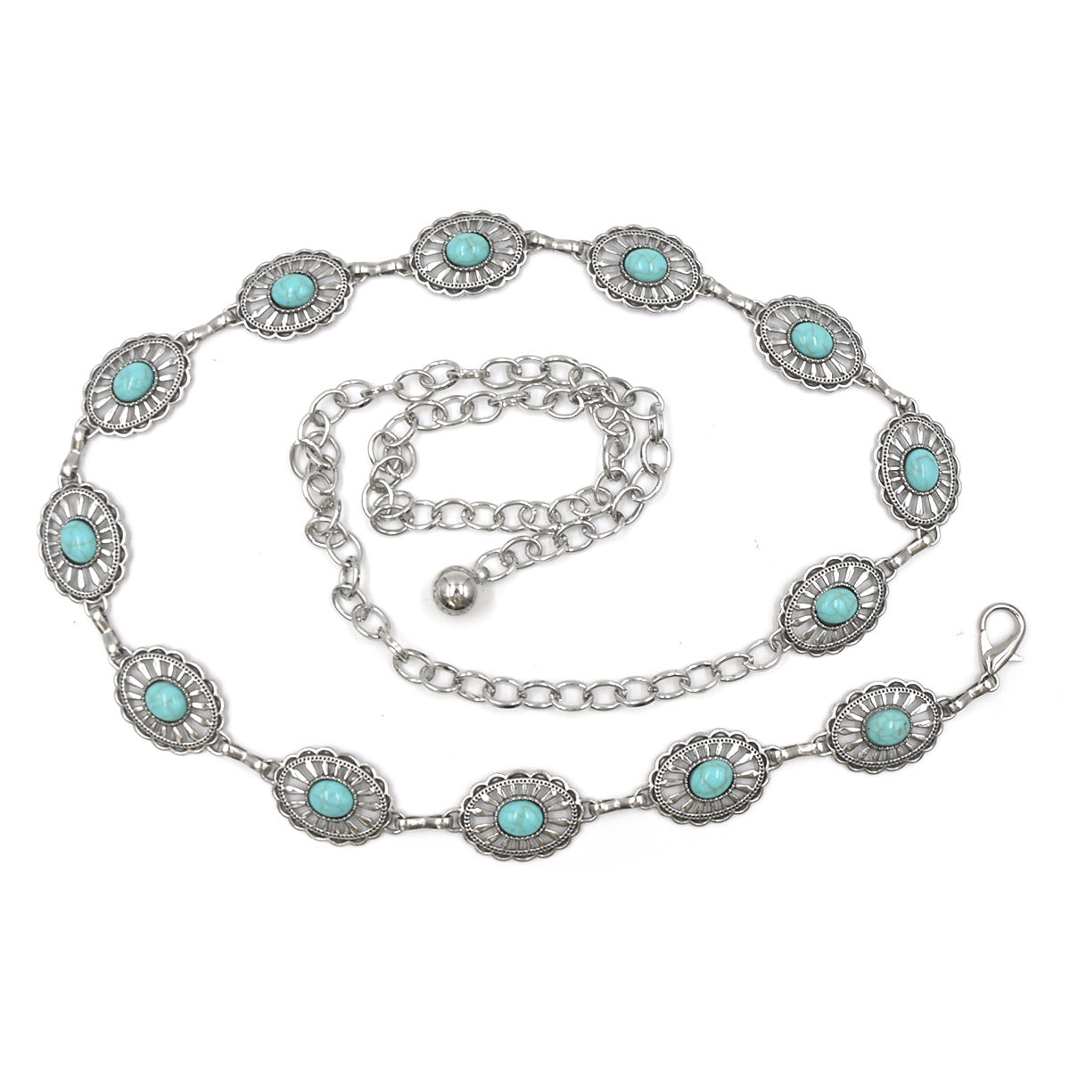 Turquoise ancient silver metal waist chain