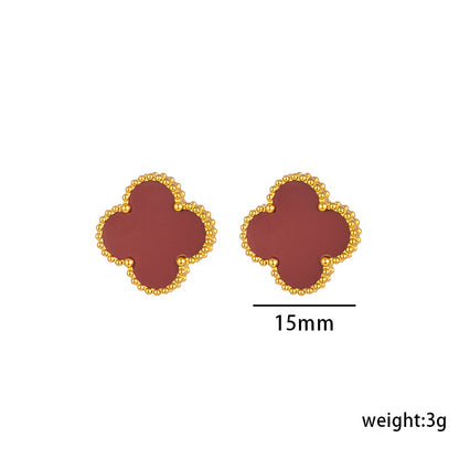 High-Quality Titanium Steel Clover Earrings, 18K Gold, Fashion Designer Version