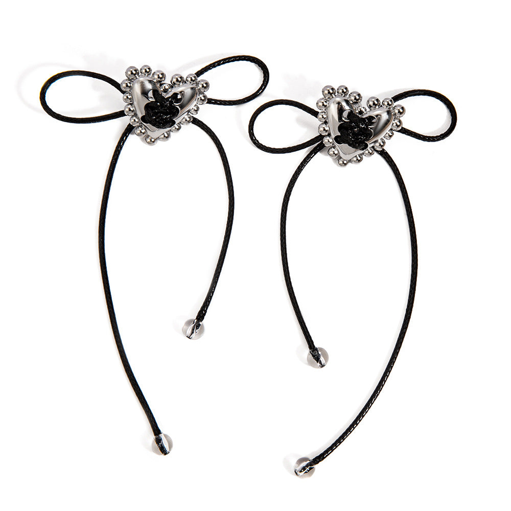 Love Heart Black Wax Rope Earrings