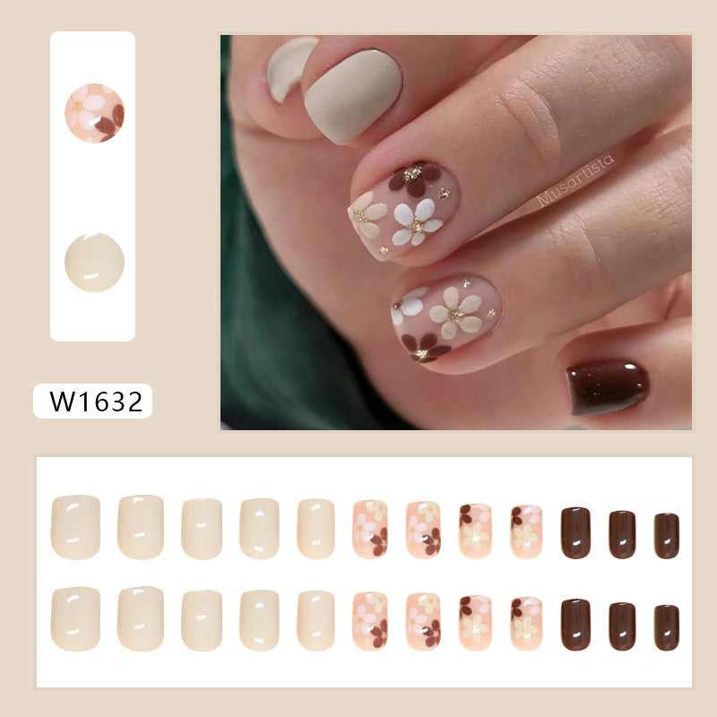 Minimalist Floral Light Brown Detachable Fake Nails