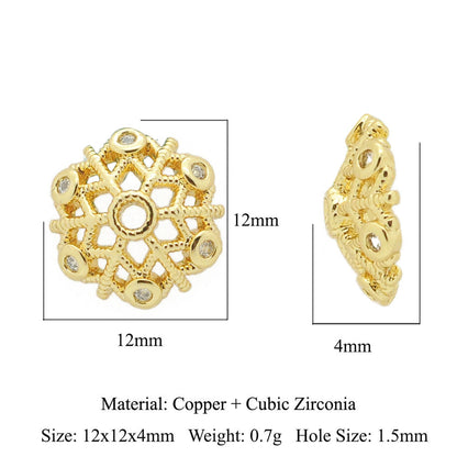 5 pcs/pack, snowflake lotus copper zircon bracelet beads.