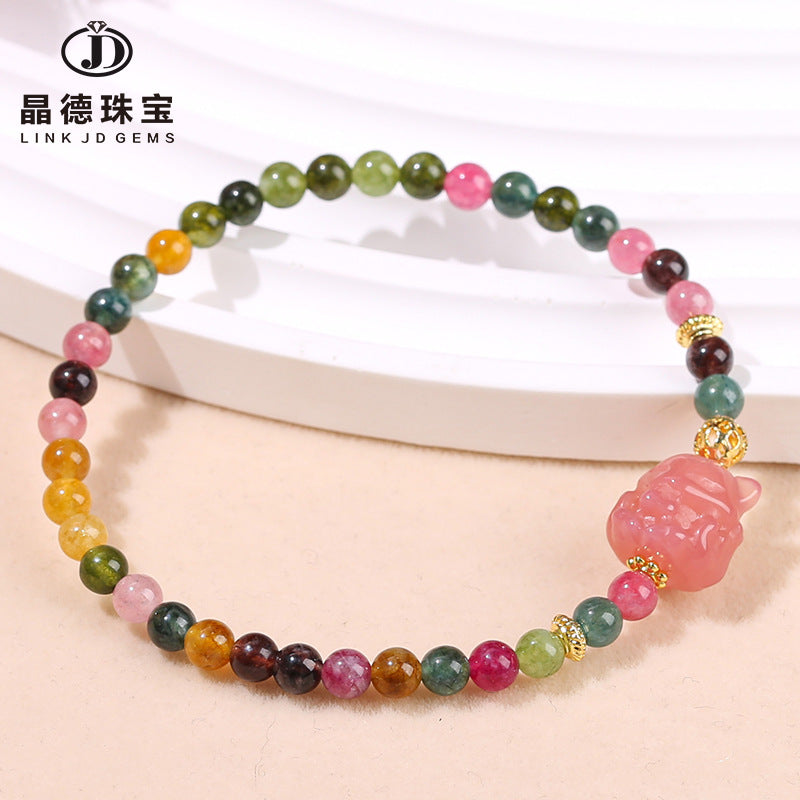 Imitation color tourmaline bracelet, Yanyuan agate nine-tailed fox bracelet.