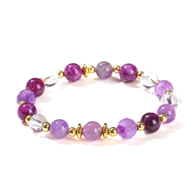 Natural amethyst purple chalcedony white crystal mixed bracelet