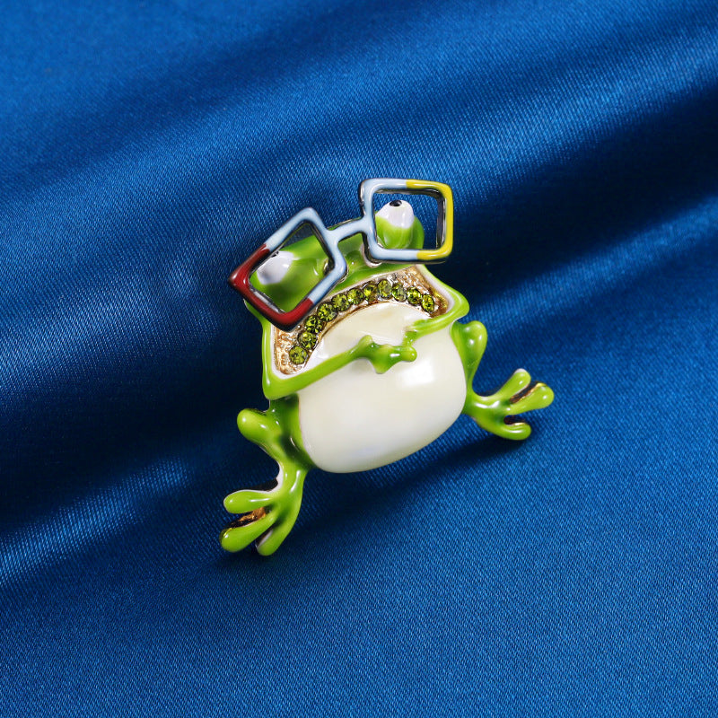 Oil drop glasses frog brooch