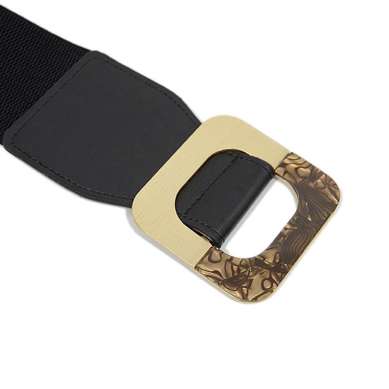 Amber pattern square buckle elastic wide waist seal