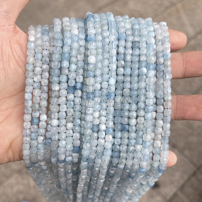 4-5Mm natural aquamarine faceted square beads loose beads