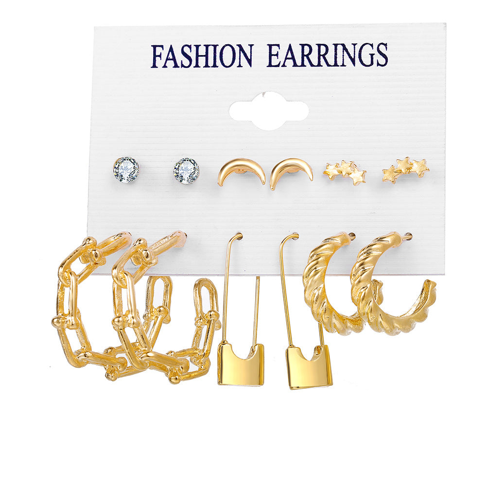 Metal Circle Chain Earring Set 6-Piece Set