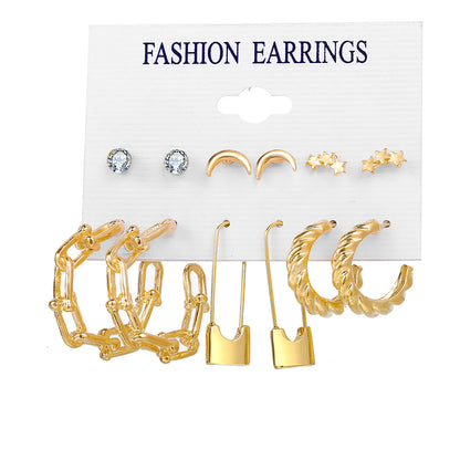 Metal Circle Chain Earring Set 6-Piece Set