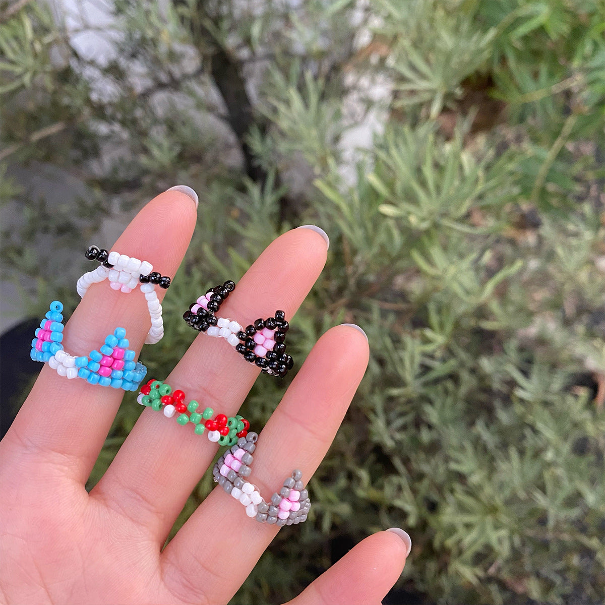 Colored braided beaded animal ring