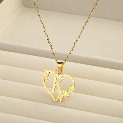 Titanium steel A-Z heart shaped English letter necklace