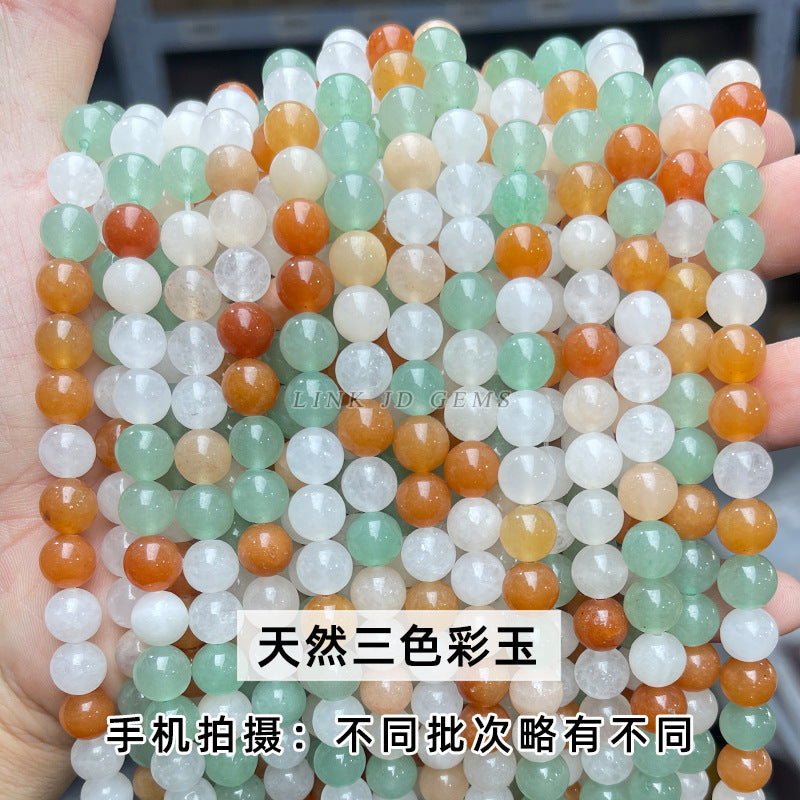 Natural three-color multi-colored jade loose beads