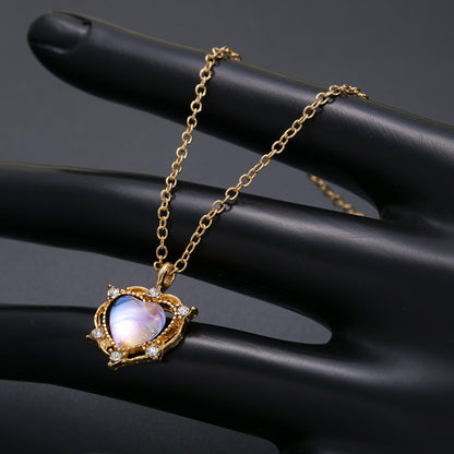 Gold Diamond Moonstone Heart Necklace