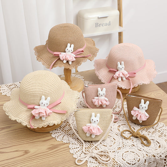 Fresh Bag Family Sun Hat Girls' Summer Beach Wave Straw Sun