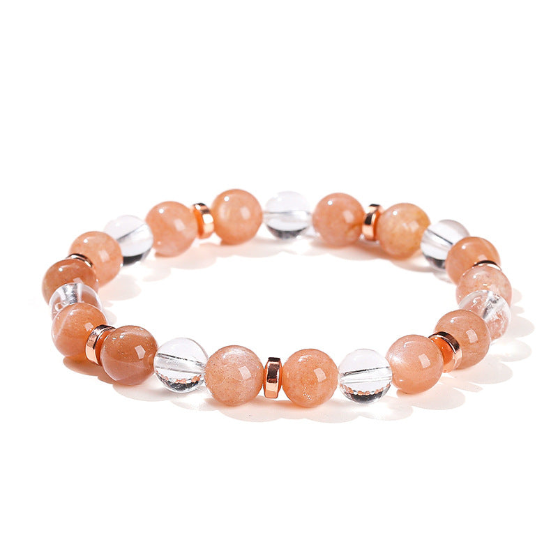 7A natural white crystal with sunstone mixed bracelet.