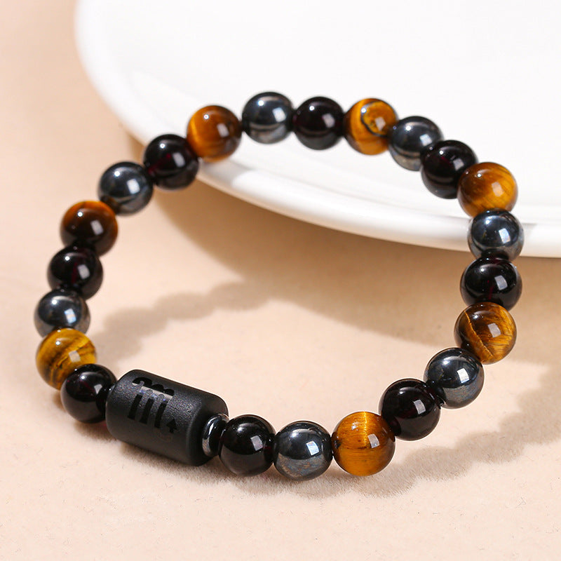 Natural yellow tiger's eye stone twelve constellations bracelet