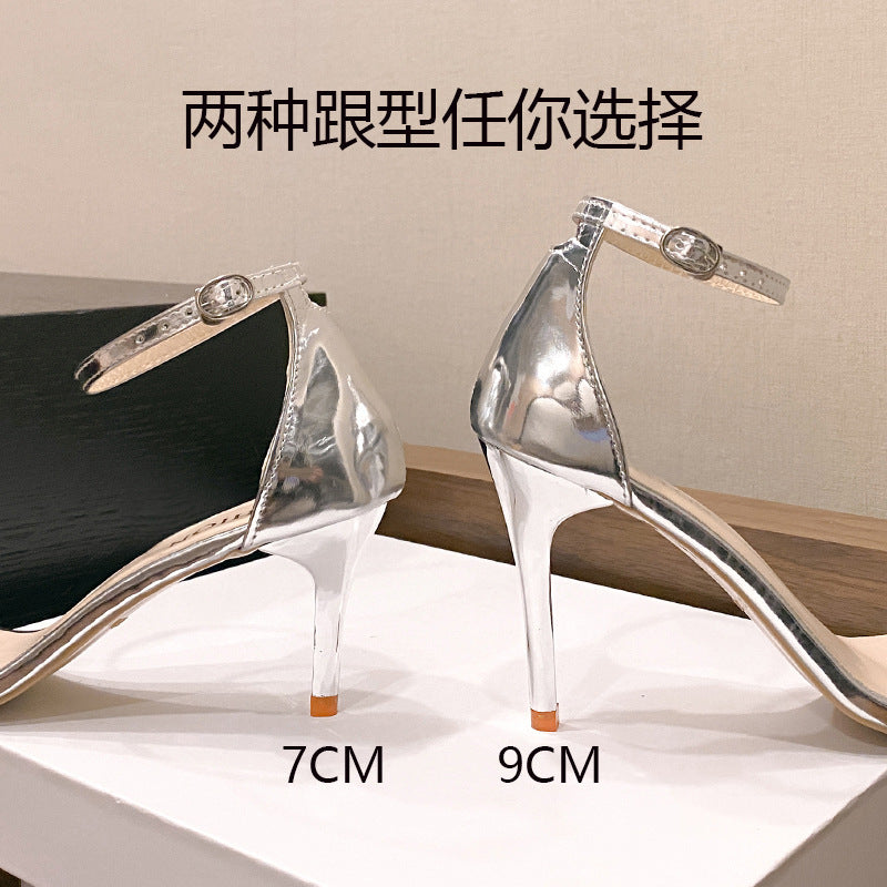 One-word rhinestone high-heeled women's shoes