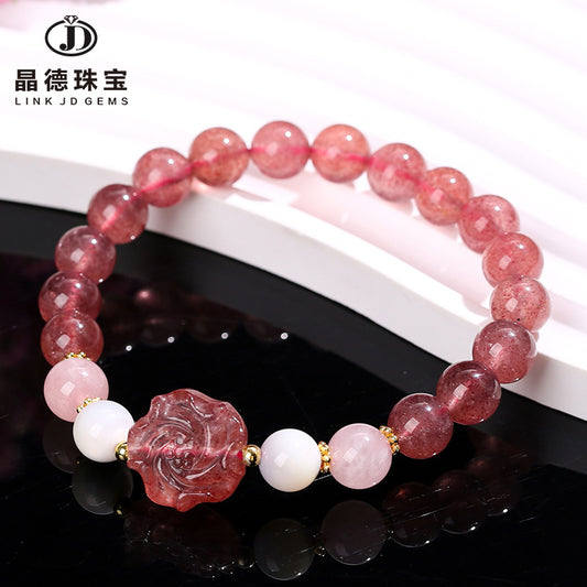 Natural strawberry crystal rose bracelet.